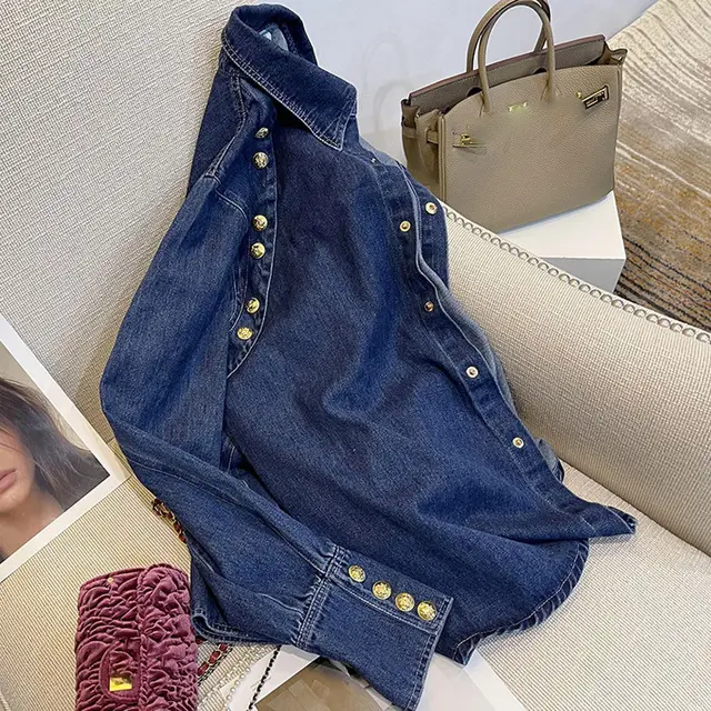 Style Retro Denim Shirt Female Autumn And Winter Blue - Shop at LoveMi