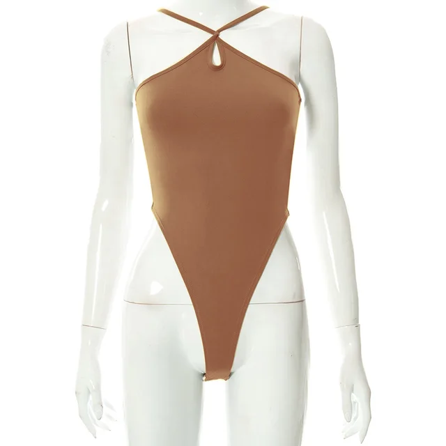 Women's Lace Up Large Backless Bodysuit Brown - Shop at LoveMi