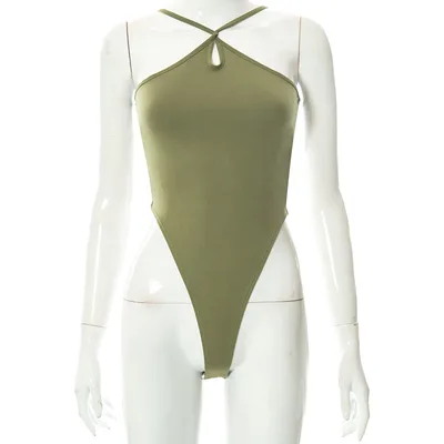 Women's Lace Up Large Backless Bodysuit Green - Shop at LoveMi