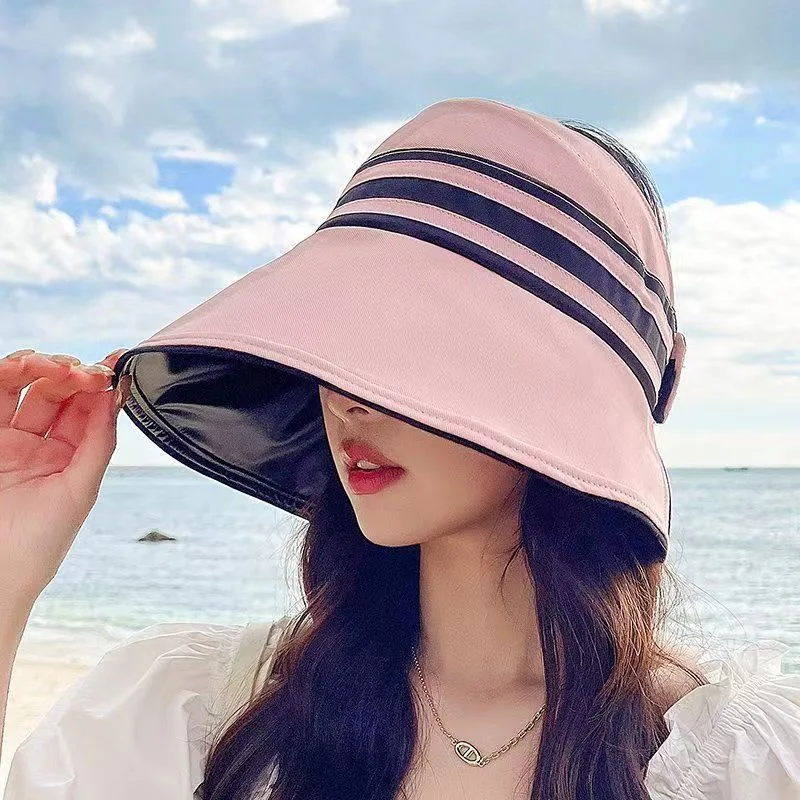 Women's Outdoor UV Protection Too Brim Sun Visor Empty Top Hat - Pink