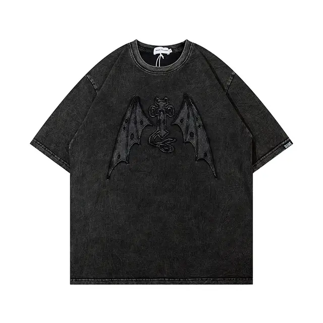 Top Embroidery Heavy Washed Old Short Sleeve T shirt For Men And Women Black - Shop at LoveMi