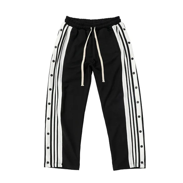 High Waist Loose Side Button Casual Sports Pants Black - Shop at LoveMi