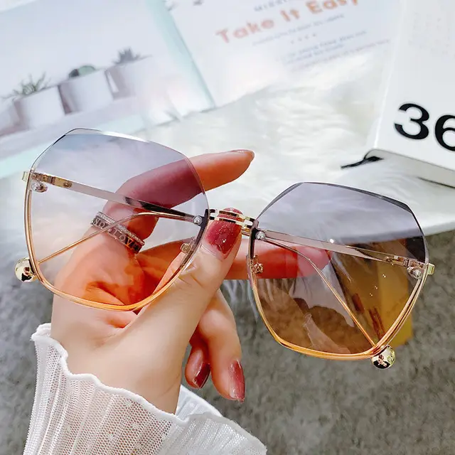 Women's Rimless Cutting Sunglasses Gold Grey Orange - Shop at LoveMi