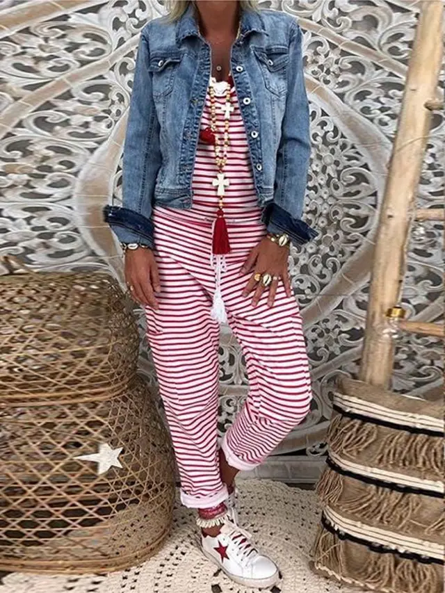 Women's Casual Striped Large Suspenders Red - Shop at LoveMi