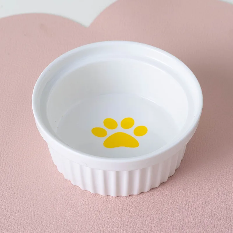 Cat Bowl Ceramic Double Bowl Water Bowl Tall Diagonal Pet Bowl supplies - Single Bowl Yellow Claw Print