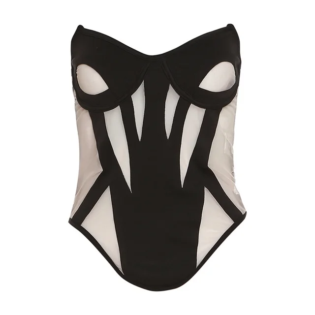 Summer New Women's Chest Wrap Slim fitting Patchwork Backless Short Vest Top Black - Shop at LoveMi