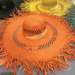 Tassel Big Brim Raffia Hat Colorful Sunshade - Orange