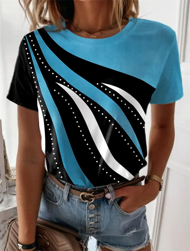 European And American Geometric Printing Short sleeved Round Neck F165P1151 - Shop at LoveMi