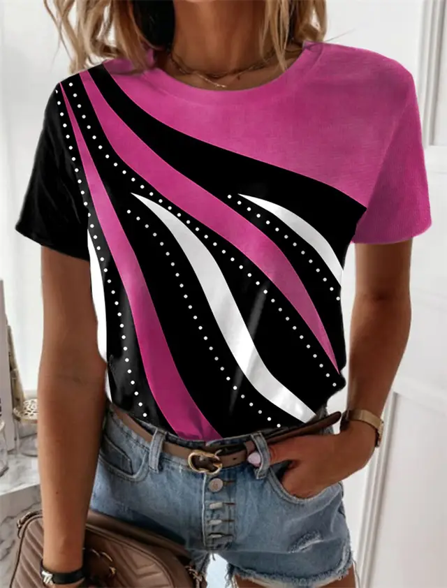 European And American Geometric Printing Short sleeved Round Neck F165P1152 - Shop at LoveMi