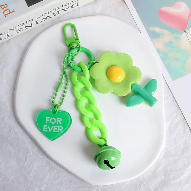 Resin Flower Key Ring Girl Heart Hanging Ornament Green - Shop at LoveMi