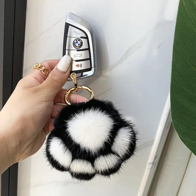 Cat Claw Mink Fur Imitation Fur Hanging Ornament Key Chain Black White - Shop at LoveMi