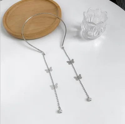 Butterfly Rhinestone Tassel Hoop Girl Hair Accessories Silver - Shop at LoveMi