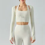 Halter Fake Two-piece Slim Fit Yoga Long Sleeve Nude Feel Sports Top Women's - Ivory White