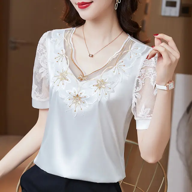 Short Sleeved Chiffon Shirt For Women Platinum - Shop at LoveMi