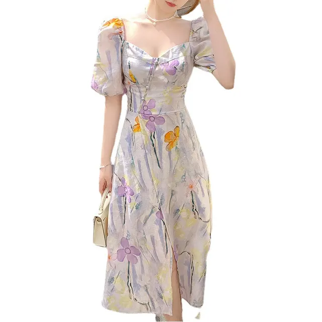 Small Fragrant Wind Fragmented Flowers Dress Girl Summer Purple - Shop at LoveMi