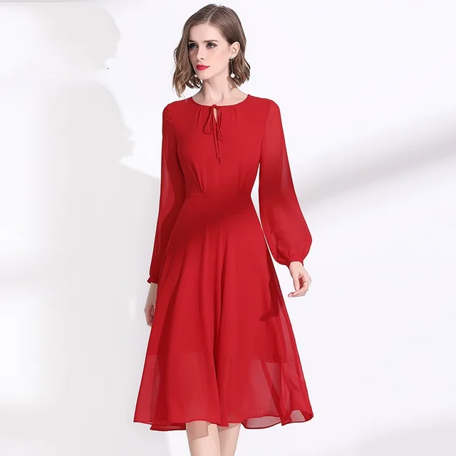 Waistband Shows Thin Pure Color Chiffon Skirt Red - Shop at LoveMi