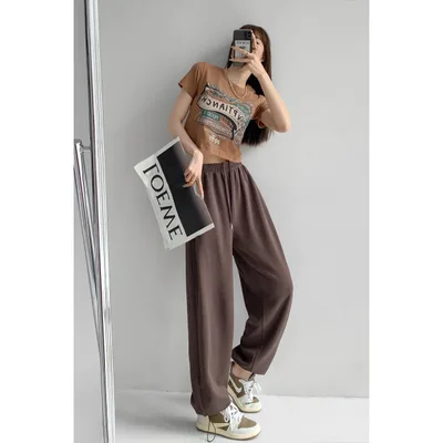 American Loose Bundle Feet Casual Slimming Spice Girl Street Sweatpants Coffee Color Thin Version - Shop at LoveMi