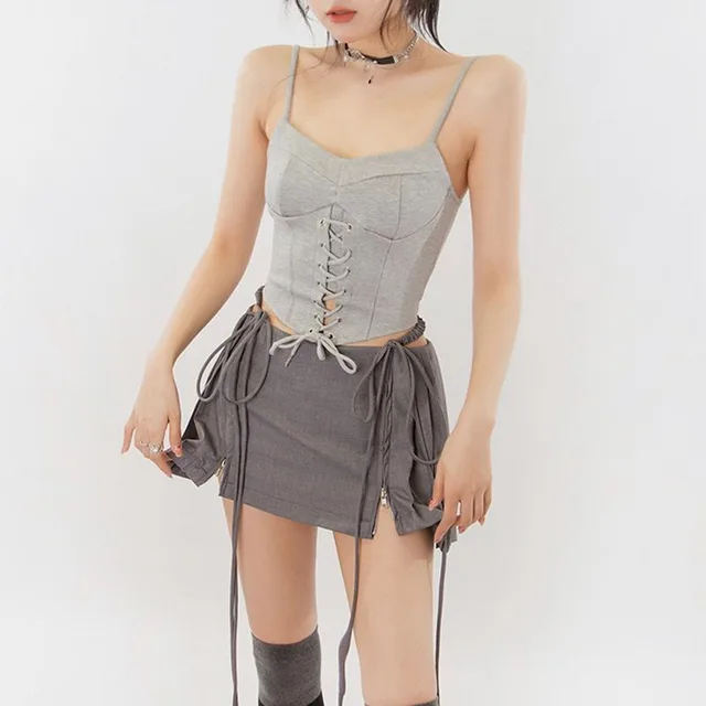 High Waist Pleated Skirt With Thin Zipper Grey - Shop at LoveMi