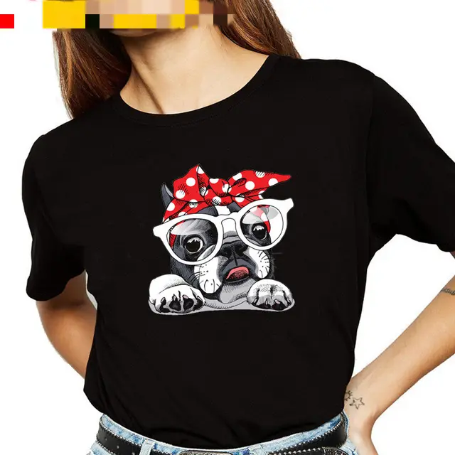Dog Print Top T Shirt White Black - Shop at LoveMi