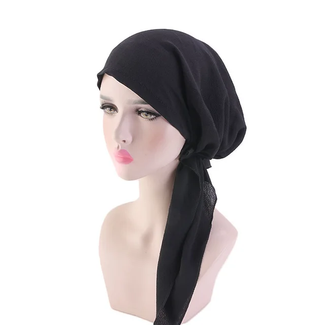 Pleated Cotton Scarf Long Tail Hat Black - Shop at LoveMi