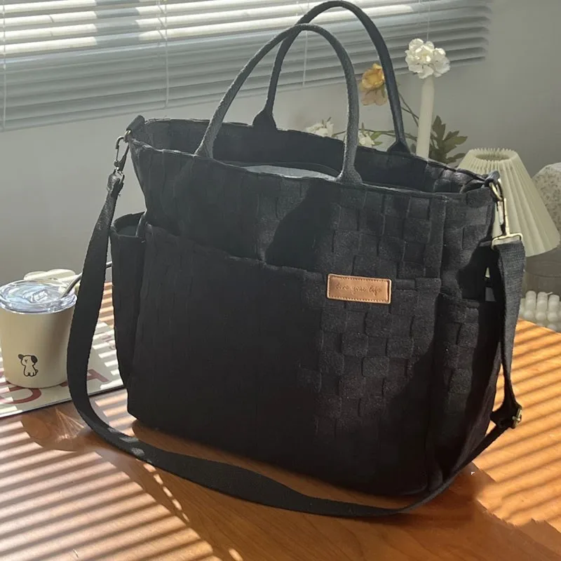 One Shoulder Art Tote Canvas Bag Black - Shop at LoveMi