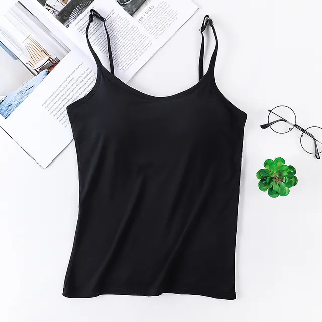 One piece With Chest Pad Wear free Bra Wireless Spaghetti strap Vest Women's Small Underwear Bandeau Base Adjustable Shoulder Strap Black - Shop at LoveMi