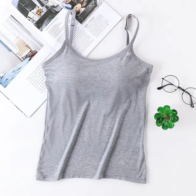 One piece With Chest Pad Wear free Bra Wireless Spaghetti strap Vest Women's Small Underwear Bandeau Base Adjustable Shoulder Strap Gray - Shop at LoveMi