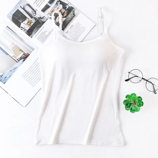 One piece With Chest Pad Wear free Bra Wireless Spaghetti strap Vest Women's Small Underwear Bandeau Base Adjustable Shoulder Strap White - Shop at LoveMi