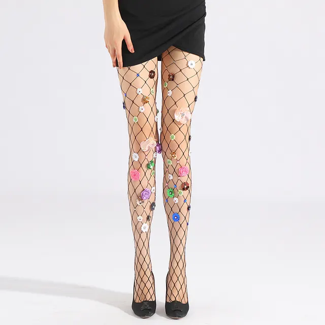 Slim Cut Pantyhose With Optional Hook Protection Dawang Flower Style Black - Shop at LoveMi