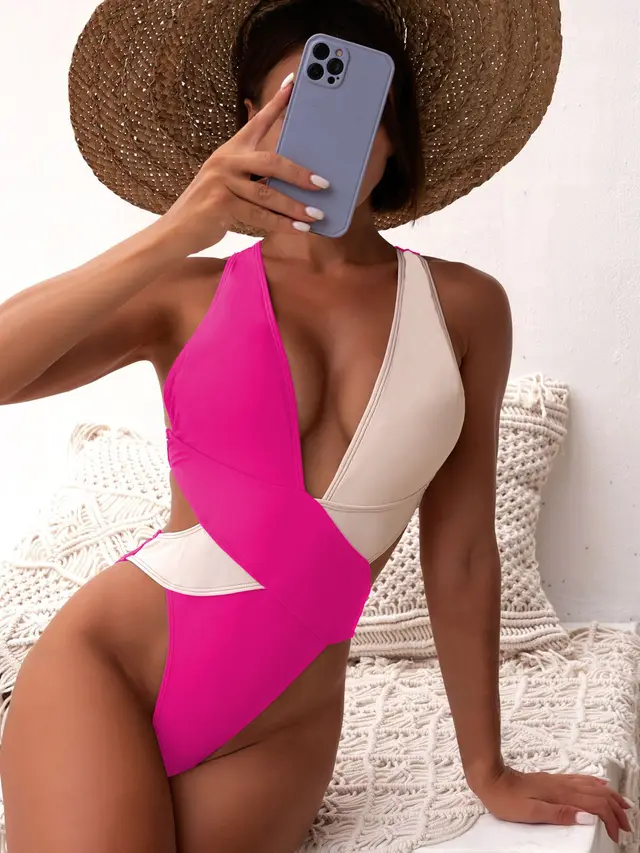 One Piece Swimsuit Panel Bikini Rose Red - Shop at LoveMi