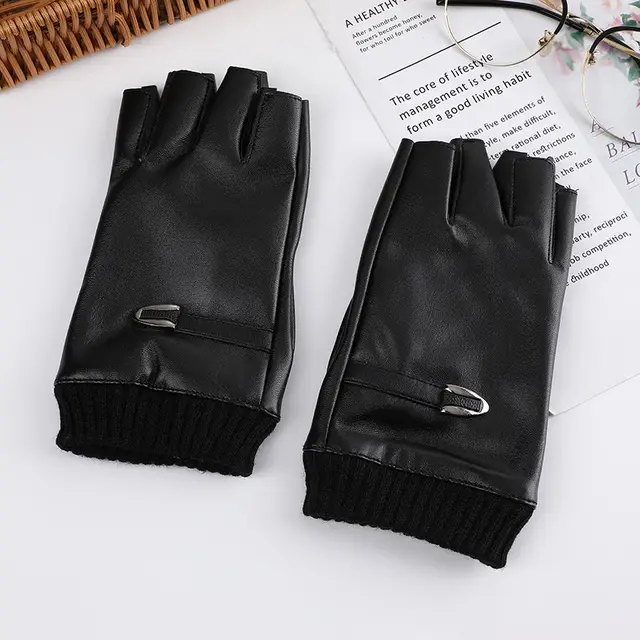 Fashion PU Leather Steampunk Women's Half Finger Gloves Screw Elastic Mouth 18X8Cm - Shop at LoveMi