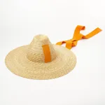 Women's Outdoor High Top With Straps Hand-knitted Straw Hat With Large Eaves - Orange