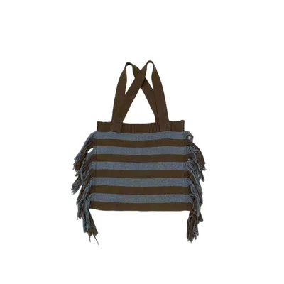 Women's Knitting Bag Collision Color Single Interval Brown - Shop at LoveMi
