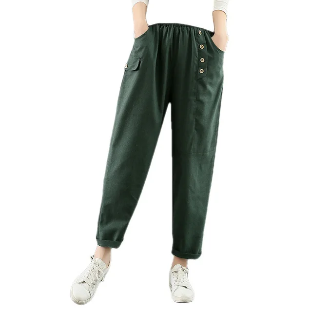 Women's Fashion Cotton Casual Cropped Pants Green - Shop at LoveMi