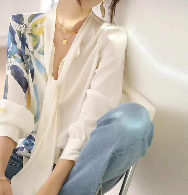 Ribbon Simulation Silk Shirt Woman Picture Color - Shop at LoveMi