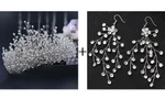 Bridal Crown Tiara Wedding Handmade - Silver Twopiece Set