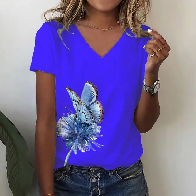 Fashion Butterfly Print V neck Short Sleeve Dp52 - Shop at LoveMi