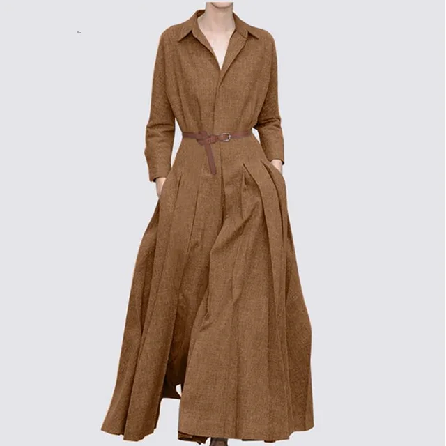 Women's Fashion Casual Solid Color Dress Dark Brown - Shop at LoveMi