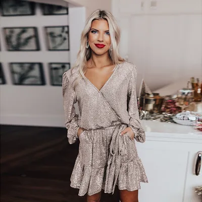 Long Sleeve Loose Relaxed Lace Up Dress Khaki - Shop at LoveMi