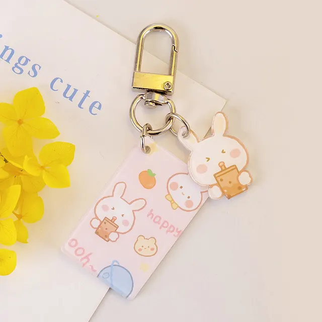 Creative Cartoon Acrylic Key Chain Pendant Pink Drinking Milk Tea Rabbit - Shop at LoveMi