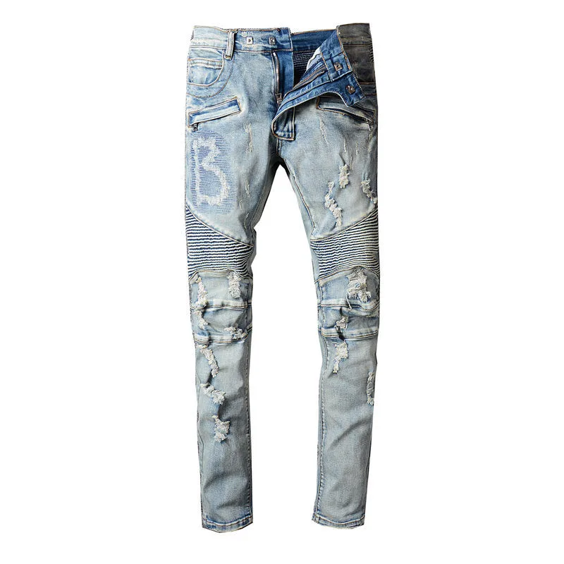 Worn Beggar Worn Multi Pocket Slim Fit Elastic Pants Light Blue - Shop at LoveMi