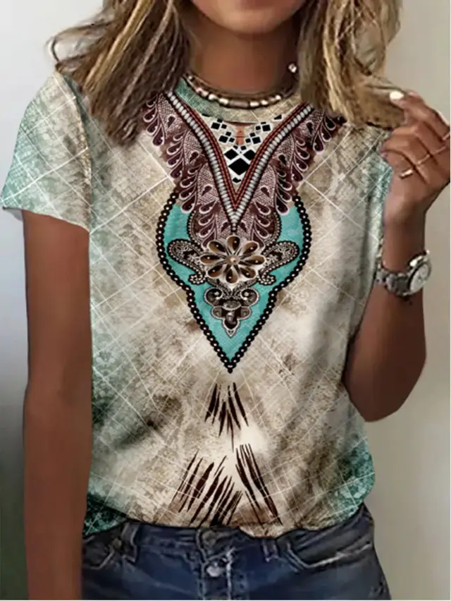 European And American Leisure Digital Printing Short Sleeve Large Size Top T shirt 12 Style - Shop at LoveMi