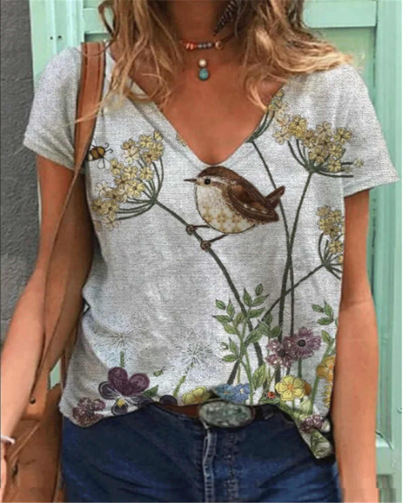 European And American Leisure Digital Printing Short Sleeve Large Size Top T-shirt - 5 Style-3Xl