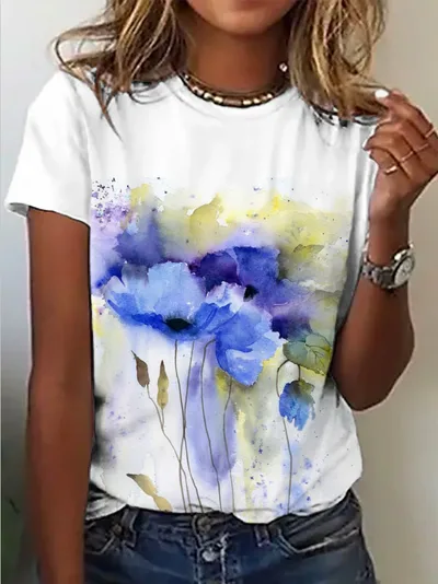 European And American Leisure Digital Printing Short Sleeve Large Size Top T shirt 8 Style S - Shop at LoveMi