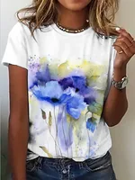 European And American Leisure Digital Printing Short Sleeve Large Size Top T-shirt - 8 Style-S