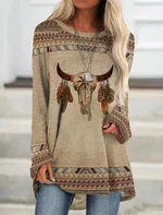 Long T-shirt Dress Retro Ethnic Style - Color3-2Xl