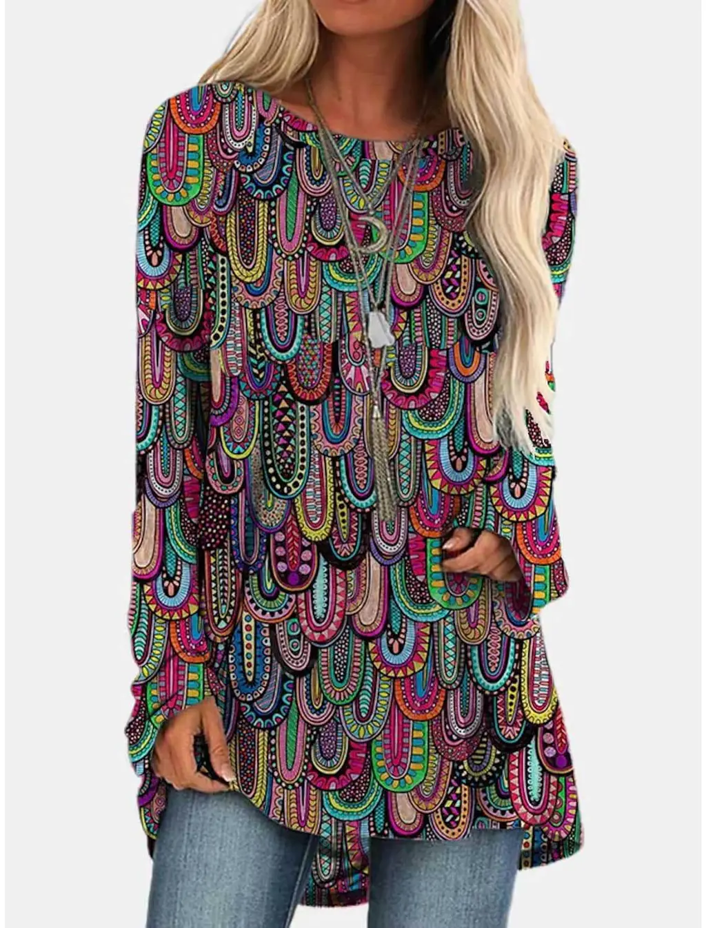 Long T-shirt Dress Retro Ethnic Style - Color6 - View 1