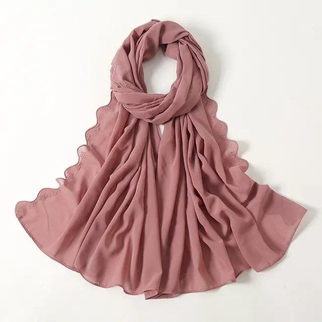 Women's Pearl Chiffon Lace Embroidered Headband Fashion Silk Scarf 15Bean Paste Red - Shop at LoveMi