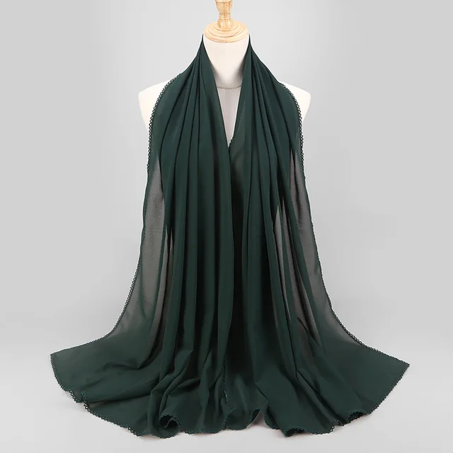 Elegant Women's Monochrome Lace Panel Pearl Chiffon Scarf 20Style - Shop at LoveMi