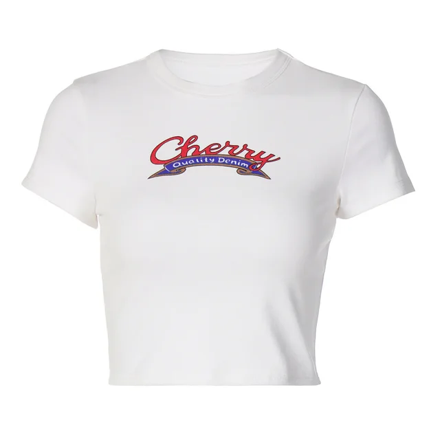 Short Sleeve Printed Top Slim T shirt White - Shop at LoveMi